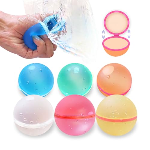 PWOKAO 6 Stück Wasserbomben Wiederverwendbar |Eine Sekunde Schnellfüller Wasserbombe| Magnetische Wasserbomben Selbstschließend Silikon Wasserballons Splash Ball Wasserspielzeug Kinder Sommerpartys von PWOKAO