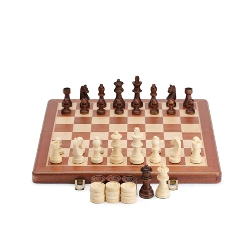 Schachspiel Reiseschach-Brettspiel-Sets, handgefertigtes faltbares Holzschachbrett mit Schublade als Geschenk for Anfängerturniere mit Figuren Geschenkset(Mahogany) von PWSHZ