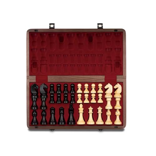 Schachspiel Reiseschach-Brettspiel-Sets, handgefertigtes faltbares Holzschachbrett mit Schublade als Geschenk for Anfängerturniere mit Figuren Geschenkset(Walnut B) von PWSHZ