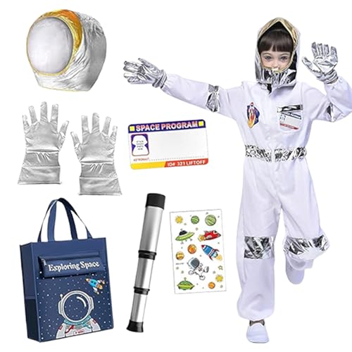 PXDUCN Astronautenkostüm Kinder, Astronauten-Kostüm, 8-teiliges Weltraumkostüm mit Astronautenhelmtasche und Handschuhen, Weltraumabenteuer Kostüm oder Karneval Cosplay Party Rollenspiel für Kinder von PXDUCN