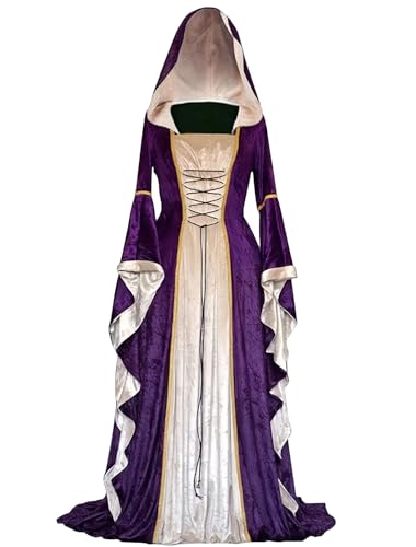 PYAEAS Renaissance-Samtkleid für Damen, Halloween, viktorianisches Kapuzenkleid, mittelalterlich, Gothic, Vampir-Kostüm, Cosplay, Violett, L von PYAEAS