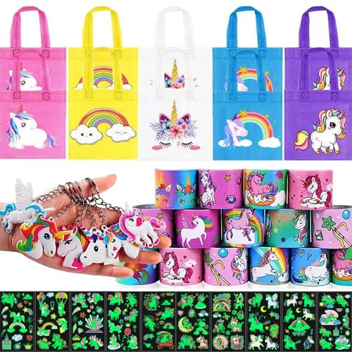 PYAOGG Einhorn Mitgebsel Kinderparty,Einhorn Kindergeburtstag Set，Einhorn Geschenktasche,Tattoos Kinder,Schnapparmband von PYAOGG