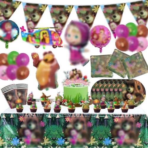 Mädchen und der Bär Geburtstag Partygeschirr Set,Bear Party Tableware,Luftballon,Geburtstagsdeko,Party Dekoration，Deko Kindergeburtstag von PYTRARTY