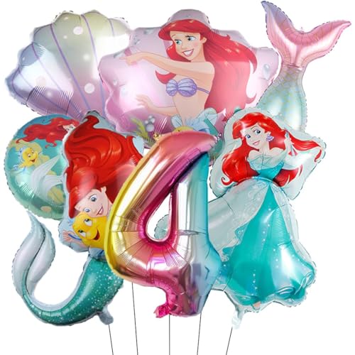 Meerjungfrau Luftballon 4 Jahr Geburtstagsdeko，4 Jahr Meerjungfrau Geburtstag Deko，Ariel Party Luftballon Set,Kindergeburtstag Luftballon Deko von PYTRARTY