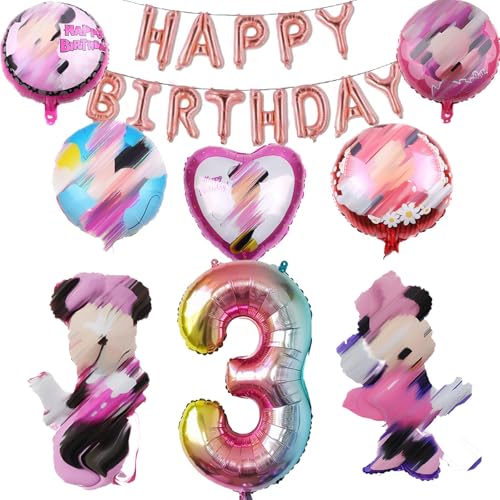 Minnie Luftballon 3 Jahre Geburtstag Deko，Minnie Ballon Party Deko，3 Jahre Mädchen Minnie Geburtstag Luftballon，Luftballon Minnie Party Dekoration von PYTRARTY