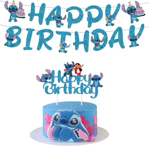 Stit-ch Tortendeko,Stit-ch Geburtstagsdeko,Stit-ch Cartoon Tortendeko,Happy Birthday Banner，Geburtstagskuchen Dekoration für Jungen und Mädchen von PYTRARTY