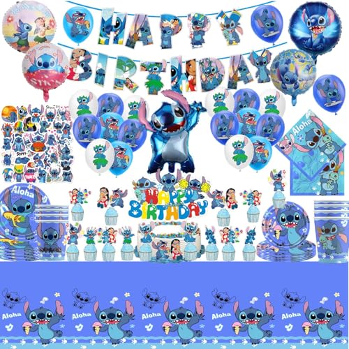 Stitch Geburtstag Party Set，Stitch Geburtstag Geschirr Kit，Geburtstag Deko Stitch Luftballon，Stitch Partygeschirr,Kindergeburtstag Party Deko von PYTRARTY