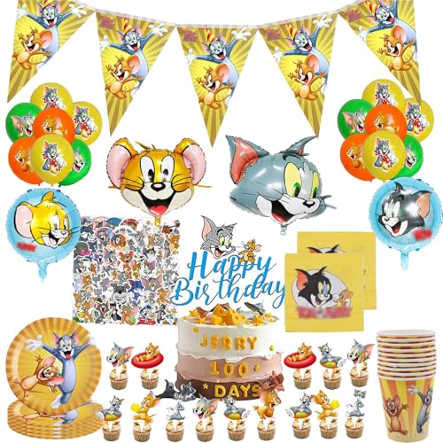 Tom und Jerry Geburtstag Party Set,Tom und Jerry Geburtstag Geschirr Kit，Geburtstag Deko Tom und Jerry Luftballon，Kindergeburtstag Party Deko von PYTRARTY