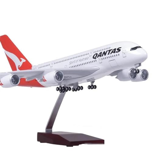 PYWCOM Modellflugzeug-Bausätze 1 200 36,5 cm für QANTAS Airline A380 Modellflugzeug mit LED-Licht und Rad, Druckguss-Flugzeugmodell von PYWCOM