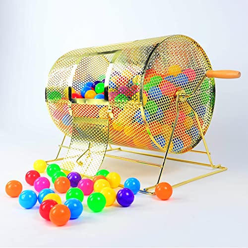 Manuelle Lotteriemaschinen Brass Metal Colour Raffle Basket with Wooden Handle for Promotional Events, Holds 130 Balls von PZOFERLIN