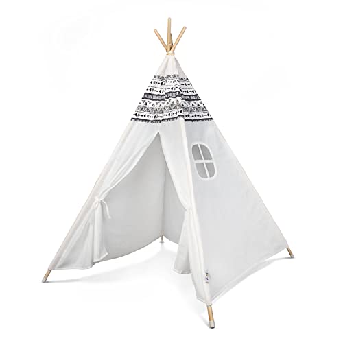 Paco Home Kinderzelt Tipi Zelt für Kinderzimmer Spielzimmer Innen Indoor Robust Stabil Wigwam versch. Muster, Farbe:Schwarz - Weiß, Sets:Ohne Zubehör von Paco Home