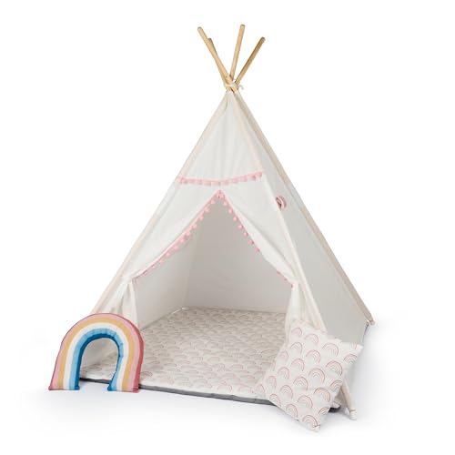 Paco Home Kinderzelt Tipi Zelt für Kinderzimmer Spielzimmer Innen Indoor Robust Stabil Wigwam versch. Muster, Farbe:Weiß 1, Sets:Mit Zubehör von Paco Home