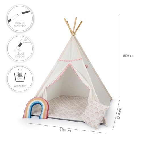 Paco Home Kinderzelt Tipi Zelt für Kinderzimmer Spielzimmer Innen Indoor Robust Stabil Wigwam versch. Muster, Farbe:Weiß 1, Sets:Mit Zubehör von Paco Home