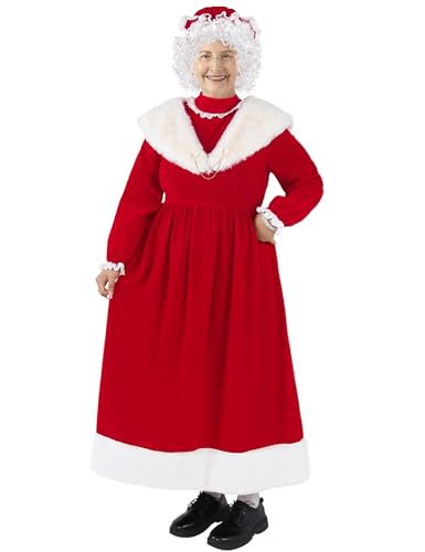 Padama Mrs. Claus Kostüm für Erwachsene und Damen, 5-teilig, Weihnachtsanzug, Deluxe, Weihnachtsmannkleid, Rot, Übergröße für Weihnachtsfeier von Padama