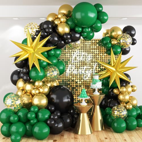 123 Stück Luftballons Grün Schwarz und Gold mit Explosion Sternballons, Ballongirlande Dunkelgrün Schwarz und Gold Konfetti Ballons für Geburtstag Fußball Abschlussfeier Jahrestag Hochzeit Party Deko von Paeyeq