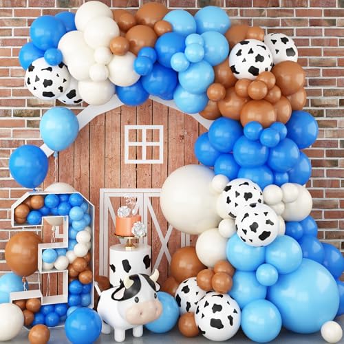 126 Stück Blau Braun und Kuh Luftballon Girlande Set, Ballongirlande Staubig Blau Nude und Dunkel Braun, Cow Ballons für Jungen Baby Shower Geburtstag Bauernhof Western Cowboy Motto Party Deko von Paeyeq