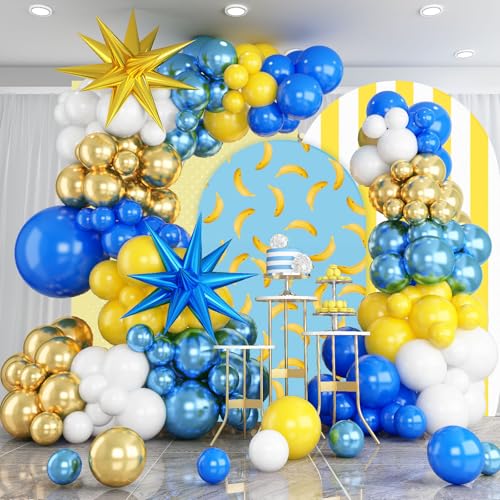 129 Stück Luftballon Girlande Blau und Gelb Weiße mit Folienstern Ballons, Dunkelblau Metallisch Blau und Gold Ballongirlande für Baby Shower Jubiläum Geburtstag Abschluss Hochzeit Party Deko von Paeyeq