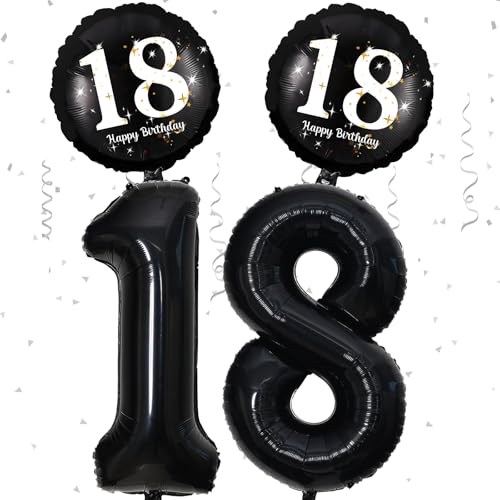 18 Geburtstag Deko Schwarz Deko 18. Geburtstag Junge Mädchen mit XXL Zahl 18 Luftballons Geburtstag Happy 18 Birthday Folienballons 18 Geburtstagsdeko Schwarze für 18 Jahre Geburtstags Party Deko von Paeyeq