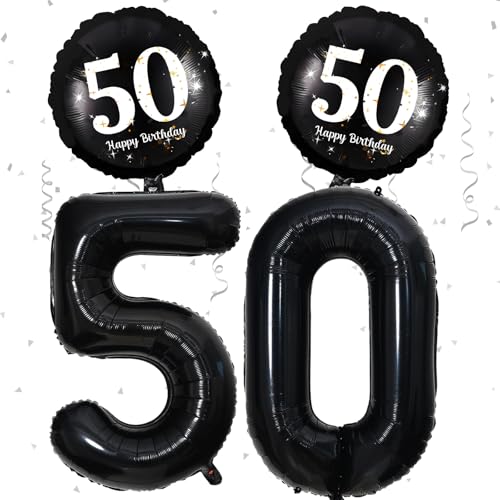 50 Geburtstag Deko Schwarz Deko 50. Geburtstag Frau Mann mit XXL Schwarze Zahl 50 Luftballons Geburtstag Happy 50 Birthday Folienballons 50 Geburtstagsdeko Schwarz für 50 Jahre Geburtstags Party Deko von Paeyeq