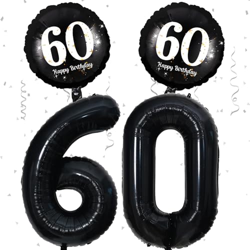 60 Geburtstag Deko Schwarz Deko 60. Geburtstag Frau Mann mit XXL Schwarze Zahl 60 Luftballons Geburtstag Happy 60 Birthday Folienballons 60 Geburtstagsdeko Schwarz für 60 Jahre Geburtstags Party Deko von Paeyeq