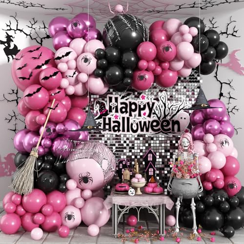 Halloween-Ballon-Bogen-Girlande-Set, schwarz-rosa Hexen-Halloween-Ballons mit Spinne und Fledermaus-Dekor, metallischer Fuchsia-Pastell-Gothic-Ballon für Halloween-Party, Zuhause, Garten Halloween-Ballon-Bogen-Girlande-Set, schwarz-rosa Hexen-Halloween-Ballons mit Spinne und Fledermaus-Dekor, metallischer Fuchsia-Pastell-Gothic-Ballon für Halloween-Party, Zuhause, Garten von Paeyeq