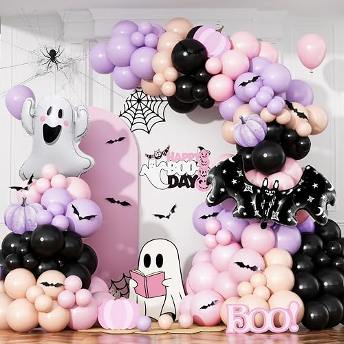 Halloween-Ballonbogen-Girlande-Set, 125 Stück, Pastell-Hexe, Halloween-Ballon mit Fledermaus und niedlichen Geister-Folienballons für Mädchen, Babyparty, Halloween, Boo, gruselige Jahreszeit Halloween-Ballonbogen-Girlande-Set, 125 Stück, Pastell-Hexe, Halloween-Ballon mit Fledermaus und niedlichen Geister-Folienballons für Mädchen, Babyparty, Halloween, Boo, gruselige Jahreszeit von Paeyeq