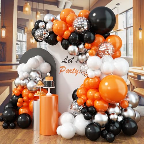 Halloween Luftballon Girlande Orange Schwarz Weiß, 113 Stück Schwarz White Orange Silber Konfetti Halloween Ballongirlande Deko für Kinder Halloween Gruselige Party Babyparty Geburtstag Dekoration von Paeyeq