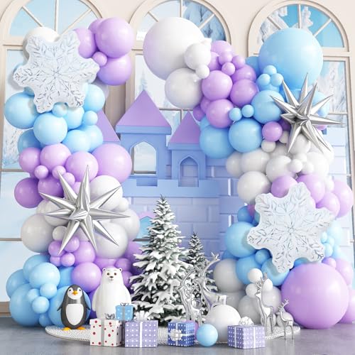 Luftballons Girlande Frozen, 117 Stück Frozen Ballons Girlande Blau Lila mit Schneeflocke Silber Explosion Stern Folienballons für Frozen Geburtstagsdeko Winter Deko Babyparty Weihnachts Party Deko von Paeyeq