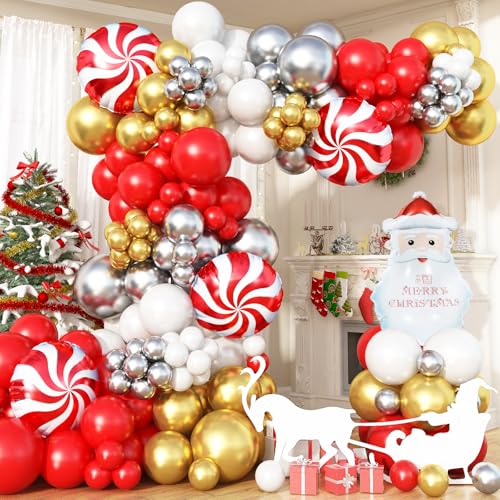 Weihnachten Luftballon Girlande, Weihnachts Ballon Deko Girlande Rot Weiß Gold Silber Weihnachtsballons mit Süssigkeit Nikolaus Folienballons für Outdoor Christmas Xmas Weihnachtsdeko Party Dekoration von Paeyeq