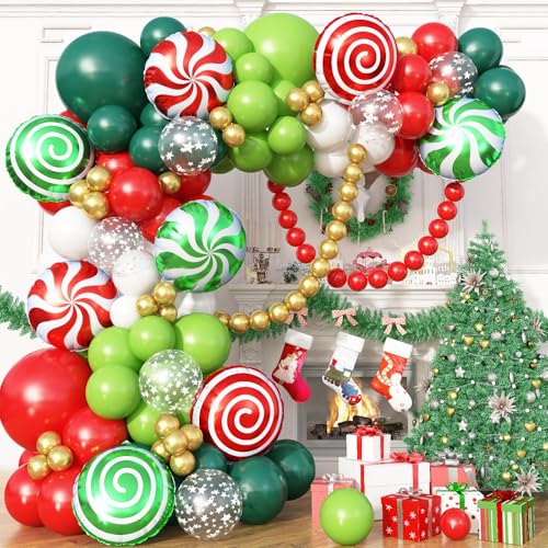 Weihnachten Luftballon Girlande, Weihnachts Ballon Deko Girlande Rot Salbeigrün Weiß Sterndruck Weihnachtsballon mit Süssigkeit Zuckerstangen Folienballons für Christmas Xmas Weihnachtsdeko Party Deko von Paeyeq