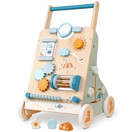 PairPear Lauflernwagen Holz, Baby Lauflernhilfe mit gummierten Holzräde Holzspielzeug Montessori Spielzeug Multifunktion Geschenk für Jungen Mädchen ab 1 Jahr Wooden Baby Walker von PairPear