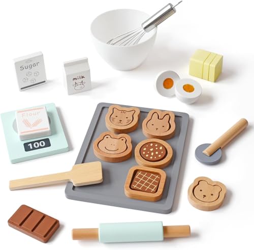 PairPear Spielküche Zubehör Holz Keks-Set Kinderküche Zubehör mit Lebensmittel Spielzeug Holzspielzeug Kekse Rollenspiel Kleinkinder Spielzeug Geschenk für Jungen und Mädchen ab 3 Jahren von PairPear