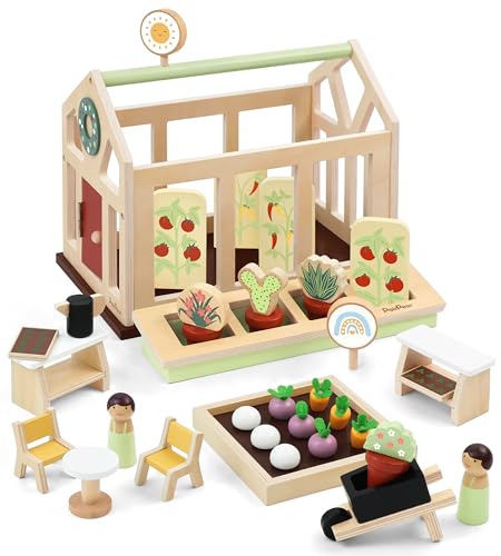 PairPear Puppenhaus Möbel Blumengarten Spielhaus Set, Holzspielzeug für Kleinkinder Puppenhaus Garten Spielzeug, Rollenspiel Lebensmittel Set für Mädchen und Jungen ab 3 Jahren Flower Garden Toy von PairPear