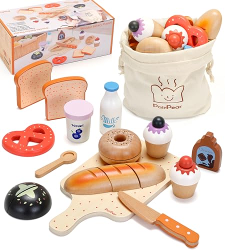 PairPear Holz Bäckerei Spielset - 22-teiliges Spielzeug-Essen für Kinder-Spielküchenzubehör Schneide-Spielzeug-Nahrung Geschenk für Kinder ab 3 Jahren Wooden Bakery Pretend Play Set PairPear Holz Bäckerei Spielset - 22-teiliges Spielzeug-Essen für Kinder-Spielküchenzubehör Schneide-Spielzeug-Nahrung Geschenk für Kinder ab 3 Jahren Wooden Bakery Pretend Play Set von PairPear