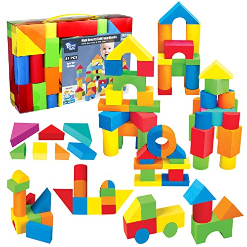 Pairez Toys 81-teiliges Schaumstoff-Bausteine-Set für Kleinkinder und Babys - Stapel-, Bad- und Puzzle-Blöcke, Frühes Lern, BPA-frei, Geeignet für Kinder von 2-4 Jahren und 18+ Monaten von Pairez Toys