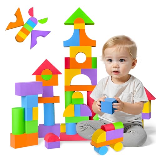 Pairez Toys Große Schaumstoffblöcke für Kleinkinder 2-3, großes Bausteinset, weiche Stapelblöcke, Montessori-Spielzeug für Jungen & Mädchen ab 18 Monaten (61 Stück) von Pairez Toys