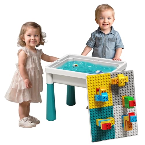 Pairez Toys Kleiner Aktivitätstisch für Kleinkinder 1-3 Jahre, zum Spielen mit Bausteinen, Murmelbahn-Spielzeug, Sand & Wasser, Knete, Kunst & Handwerk, Zeichnen & Lernen von Pairez Toys