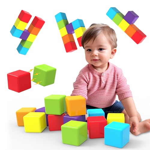 Pairez Toys Magnetische Bausteine, 1,65 Zoll große magnetische Stapelwürfel für Kleinkinder, sensorische & Montessori-Spielzeuge für Jungen & Mädchen von 1, 2, 3 Jahren (12 Stück) von Pairez Toys