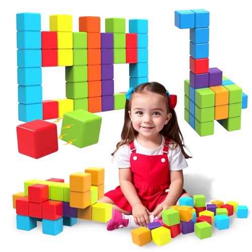 Pairez Toys Magnetische Bausteine, 1,65 Zoll große magnetische Stapelwürfel für Kleinkinder, sensorische & Montessori-Spielzeuge für Jungen & Mädchen von 1, 2, 3 Jahren (24 Stück) von Pairez Toys