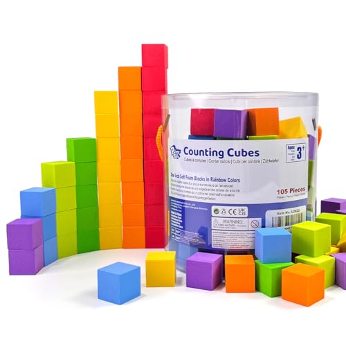 Pairez Toys Schaumstoff Zählblöcke, 105 Stück 1 Zoll weiche Regenbogen-Mathematik-Verbindungswürfel, Mathematik-Manipulatoren für den Kindergarten, Stapelblöcke für Kinder ab 3 Jahren von Pairez Toys
