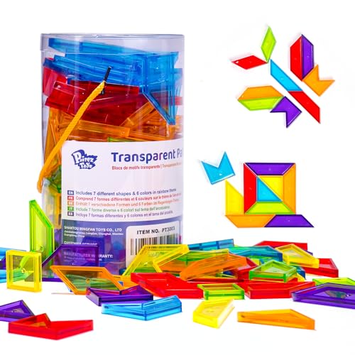 Pairez Toys Transparente Musterblöcke, geometrische Formenblöcke, Tangram-Puzzles, Übung zum Sortieren, Zählen und Muster legen, mathematische Manipulatoren für Kinder von Pairez Toys