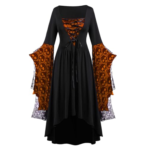 Palaufr Halloween Kleider,Gruseliges Damenkostüm | Renaissance Schnürkleidung Mit Schädel Druck Für Theater Charakter Herausforderung Cosplay Veranstaltung Palaufr Halloween Kleider,Gruseliges Damenkostüm | Renaissance Schnürkleidung Mit Schädel Druck Für Theater Charakter Herausforderung Cosplay Veranstaltung von Palaufr