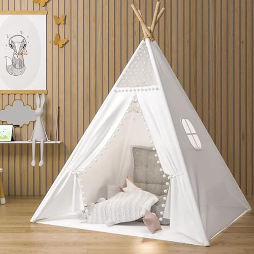 Pamatio Tipi Zelt für Kinder, Weiß Tipi Kinderzelt,Kinderzelt für drinnen, Kindertipi Spielzelt,Spielzelt Kinder,Kinderzimmer Deko A von Pamatio