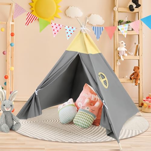 Pamatio Tipi Zelt für Kinder,Tipi Kinderzelt,Kinderzelt für drinnen,Kindertipi Spielzelt,Spielzelt Kinder,Kinderzimmer Deko, Grau von Pamatio