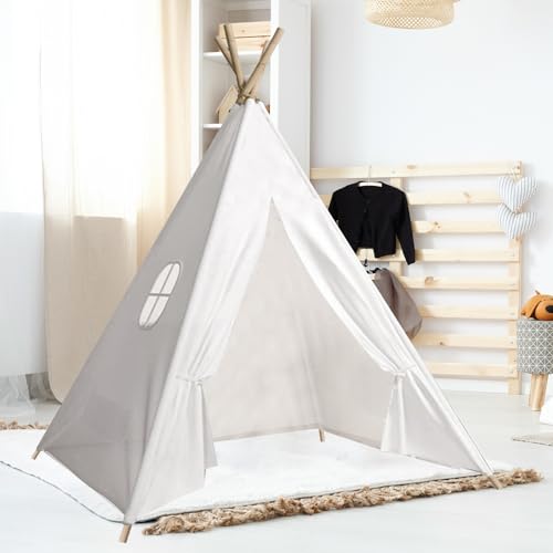 Pamatio Kindertipi Zelt, Tipi Kinderzelt, Kinderzelt für drinnen, Kindertipi Spielzelt, Spielzelt Kinder, Kinderzimmer Deko, Weiß B von Pamatio