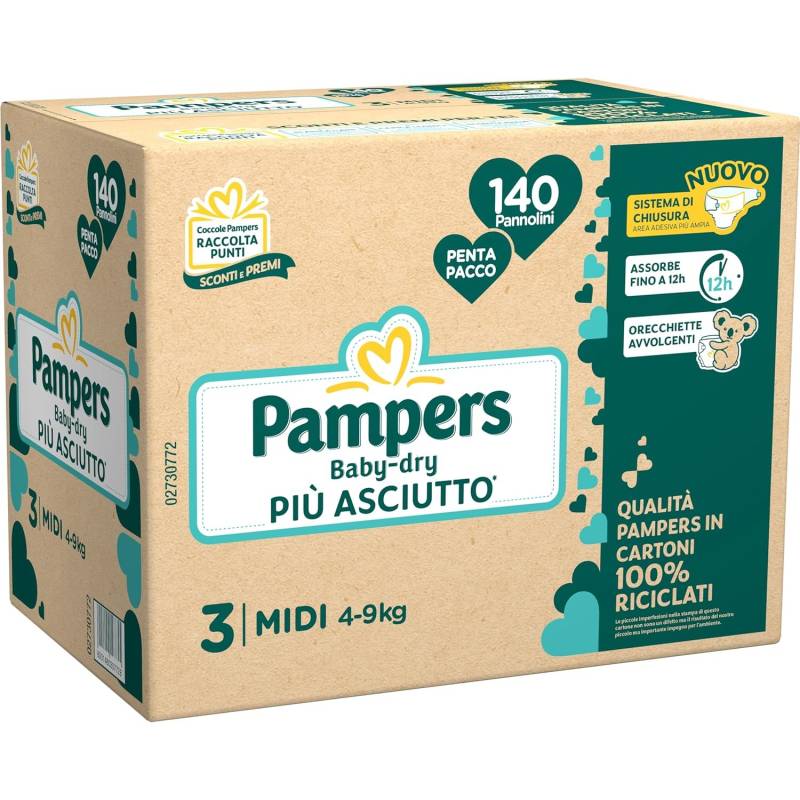 Esapack Pannolini Pampers Baby Dry Midi 4-9 Kg Misura 3 (140pz) von Pampers