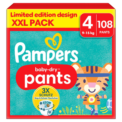 Pampers Baby-Dry Pants, Gr. 4 Maxi, 9-15kg, XXL Pack (1 x 108 Pants) von Pampers