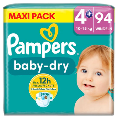 Pampers Baby-Dry Windeln, Gr. 4+, 10-15 kg, Maxi Pack (1 x 94 Windeln) von Pampers