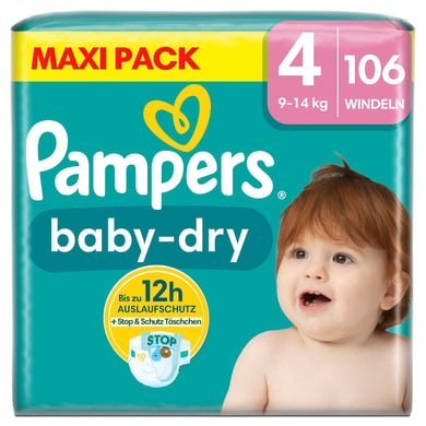 Pampers Baby-Dry Windeln, Gr. 4, 9-14 kg, Maxi Pack (1 x 106 Windeln) von Pampers