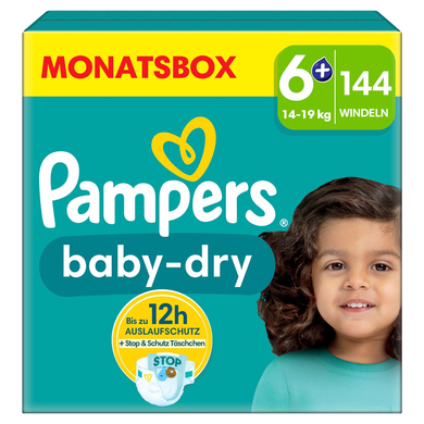 Pampers Baby-Dry Windeln, Gr. 6+, 14-19 kg, Monatsbox (1 x 144 Windeln) von Pampers